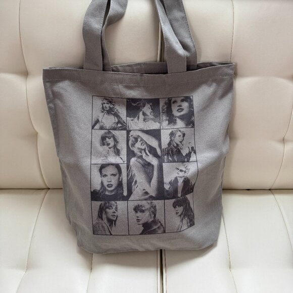 Taylor Swift eras tour London Paris Los Angeles sturdy gray canvas tote bag - Picture 1 of 3